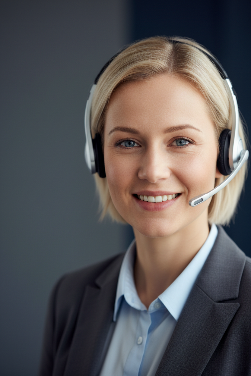 supportagent with headset zomed in